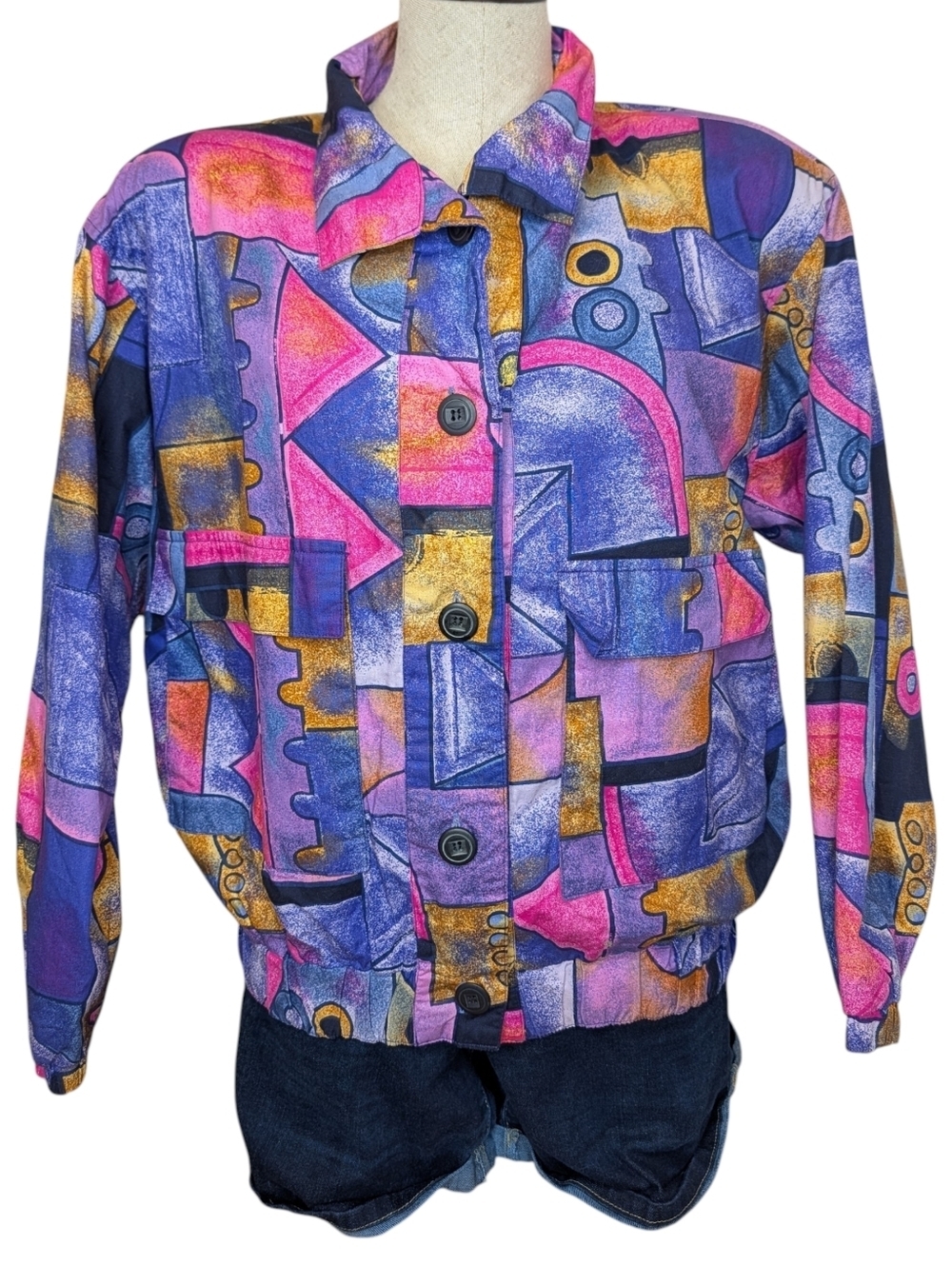 Vintage Abstract Print Jacket Pink Purple OSFM Fits L XL 90s Bold